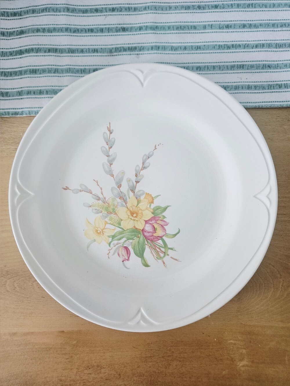 Vintage Floral Dinner Plate Cottagecore Shabby Chic White Embossed Plate